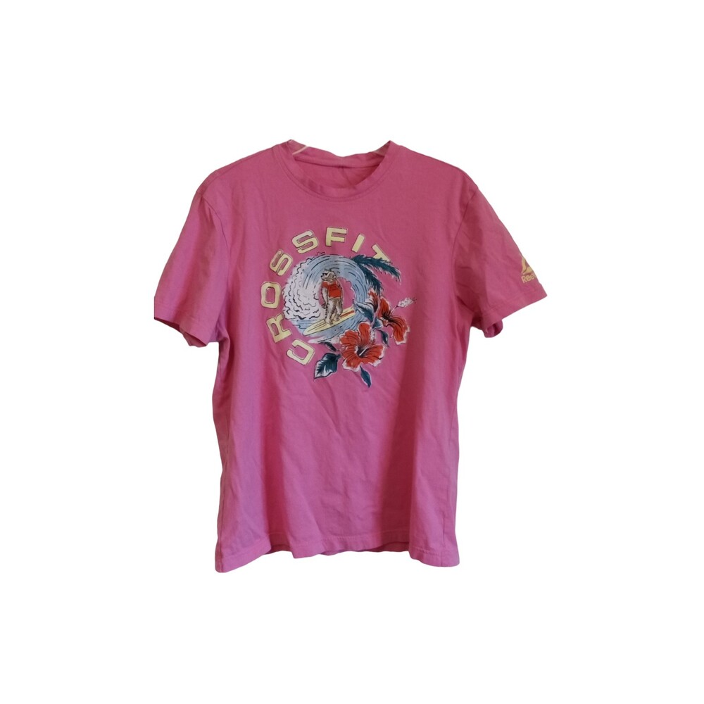 Reebok CrossFit Surfing Bear Graphic T-Shirt, Pink, Size Medium (Approximate)